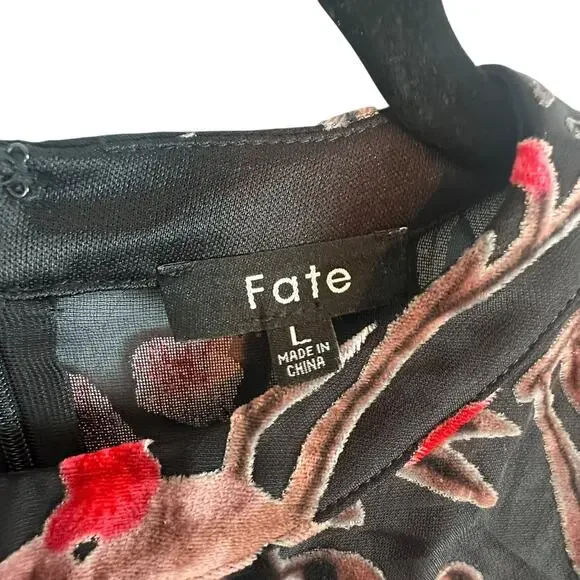 Fate Womens‎ Large Floral Velvet Mini Dress Sheer Romantic Cottagecore - Picture 6 of 13